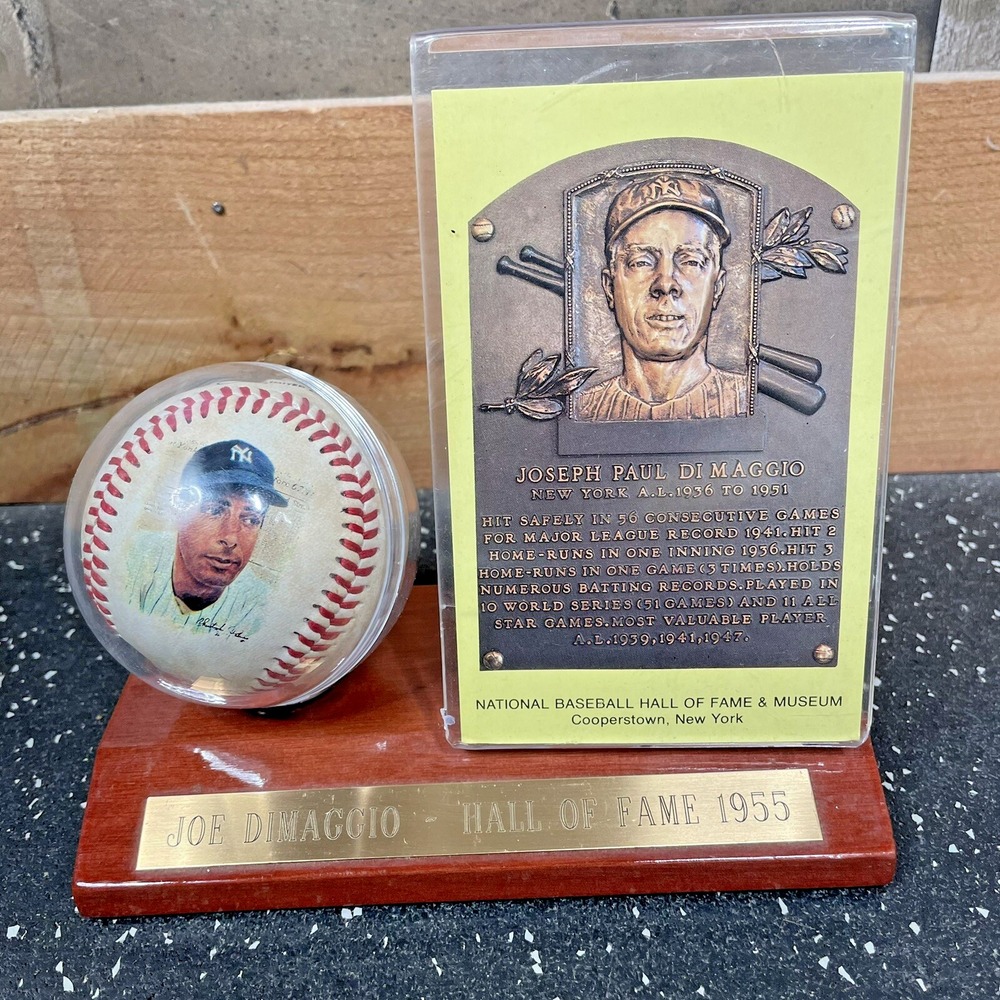 Joe DiMaggio Hall Of Fame 1955 Tribute Ball and Plaque Replica